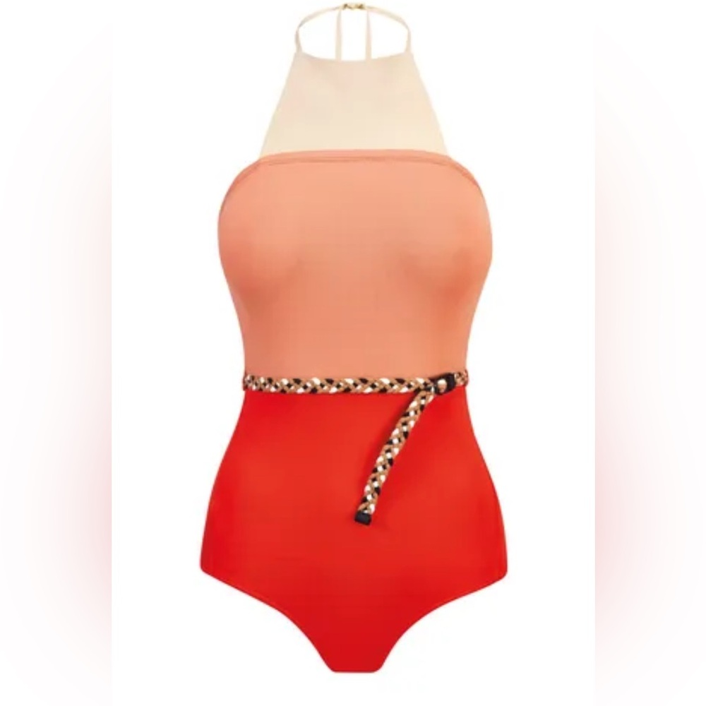 ERES***Ladie’s One-Piece Roy Orange/Beige Swimsuit***US 12 $780 NWT